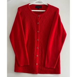 La Madona Red Diamond Pattern Knit Button-Down Cardigan Sweater - Size Large